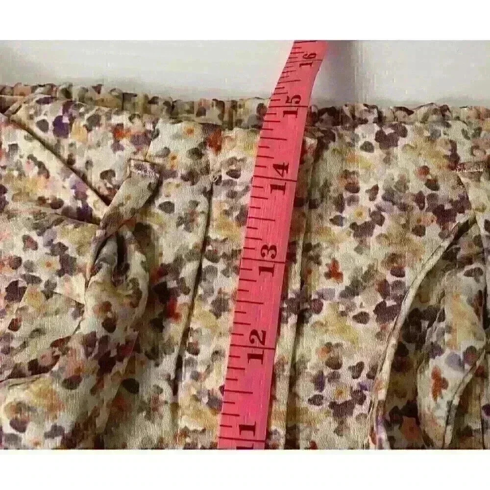 Zara Womens SM Purple Cream Yellow Floral Paperbag Shorts High Waisted with Tie - Picture 6 of 14